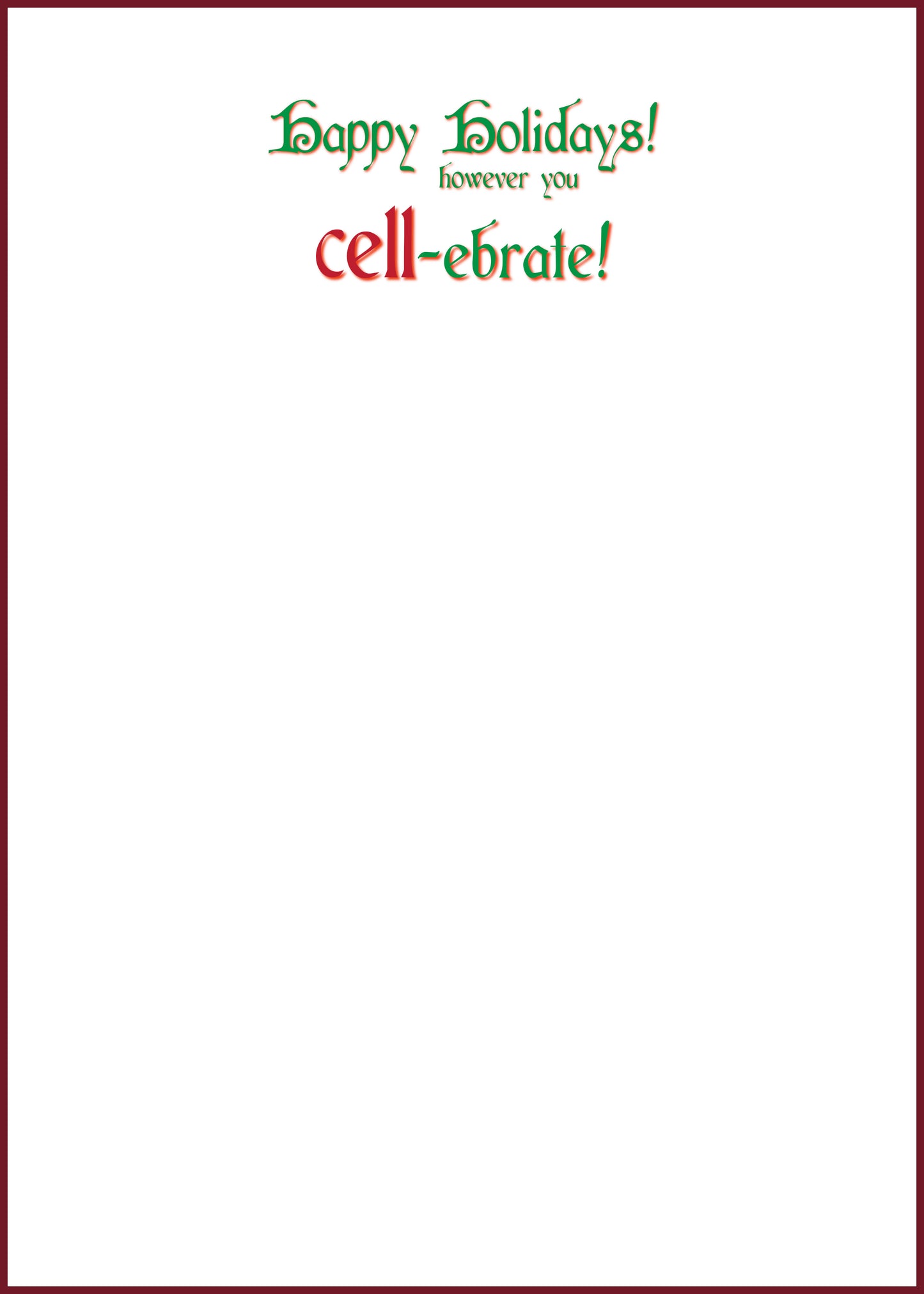 "Single Cells" Greeting Card (Christmas, Math & Science)